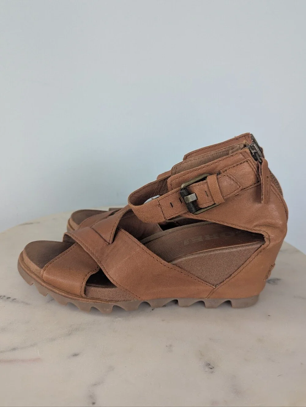 Sorel Women's Joanie Brown Leather Wedge Sandals